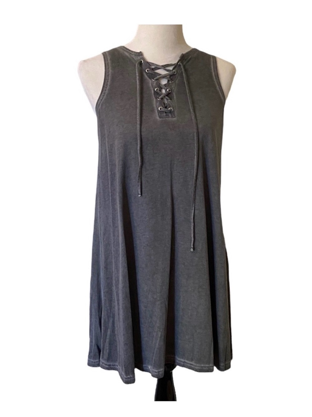 just be Charcoal Lace-Up Sleeveless Dress